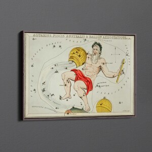 the Aquaris, Pisces Australis and Ballon Aerostatique by Sidney Hall Canvas Wall Art & Poster Print [5:7]