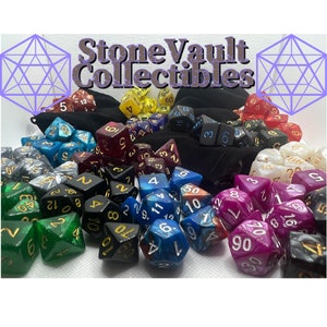 Mystery DnD Dice Set of 7: Random Color, Chance for Free Pouch & D20.