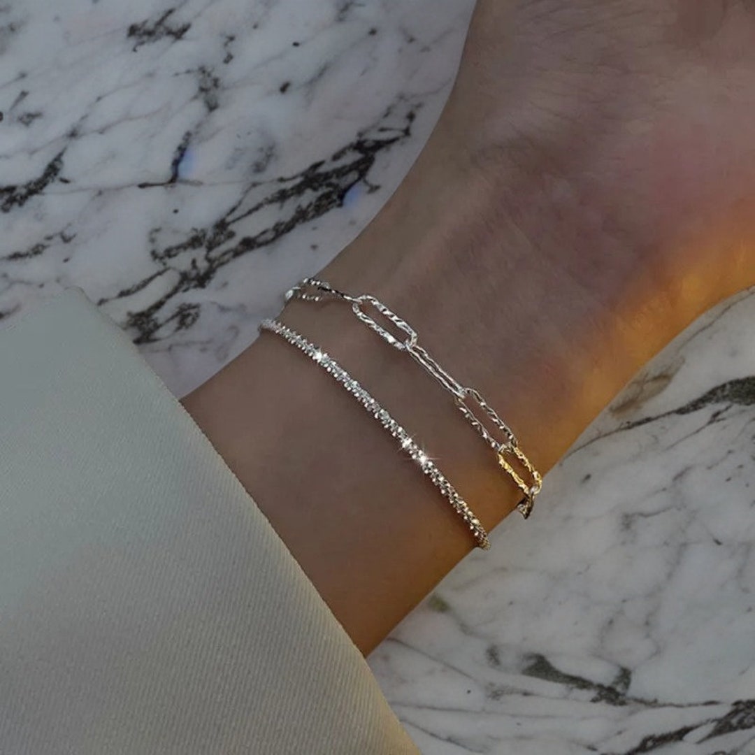 Sterling Silver Double Chain Bracelet Adjustable Bracelet Etsy UK