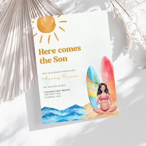 Baby Shower Invitation Template Here Comes The Son, Retro Sun Baby Shower Invitation , Sunshine Baby Shower, Sun Sprinkle Baby Shower Invite