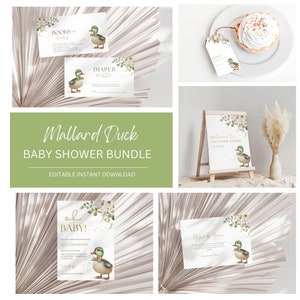 Stockente Enten-Babyparty-Bundle-Einladung, Ente-Babyparty-Einladungspaket, Stockente-Bücher für Baby, Stockente-Enten-Windel-Verlosungskarte