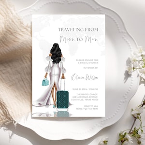 Invitación de despedida de soltera de viaje de señorita a señora, invitaciones de despedida de soltera Viajando de señorita a señora, invitación de despedida de soltera de viaje