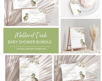 Mallard Duck Baby Shower Bundle Invitation, Duck Baby Shower Invitation Bundle, Mallard Duck Books for Baby, Mallard Duck Diaper Raffle card