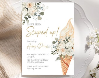 She's Been Scooped Up Bridal Shower Invite, IceCream Bridal Shower Invite, She Got Scooped up Ice Cream Bridal Shower, Floral Bridal Shower