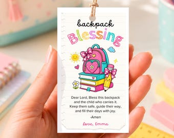 Backpack Blessing Prayer Tag, Christian Back to School Gift Tag, Hand Drawn Canva Template