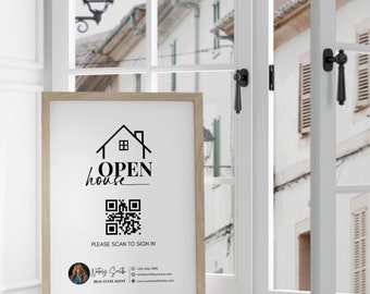 Editable Open House Sign With Qr Code, Open House Welcome Sign Template with QR Code, Real Estate Open House Sign In With Qr Code Printable