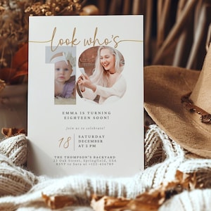 Editable 18Th Birthday Invitation With Photo, Look Who's 18 Look Birthday Invitation, 18th Birthday Invite, Modern 18th Birthday Invitation