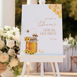 She Found Her Honey ブライダル シャワー サイン、編集可能な Bee ブライダル シャワー ウェルカム サイン、ひまわり ウェルカム サイン、Bride to Bee ウェディング シャワー サイン