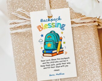 Back to School Prayer Tag, Backpack Blessing Gift Tag, Christian First Day of School Canva Template