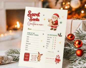 Secret Santa Gift Exchange Questionnaire Letter, Secret Santa Form, Office Gift Exchange Form Wish List, Christmas Employee Gift List Ideas