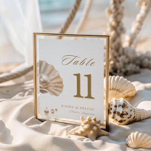 Under the Sea Baby Shower Table Numbers, Pearl Seashell Table Sign Template, Coastal Baby Shower Decor, Editable Table Cards