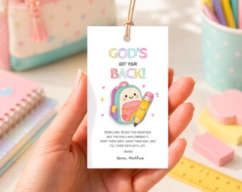 Christian Backpack Blessing Gift Tag, Back to School Prayer Tag, First Day of School Canva Template