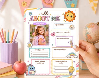 All About Me Worksheet, First Day of School Questionnaire, Back to School Canva Template, Get to Know Me Printable