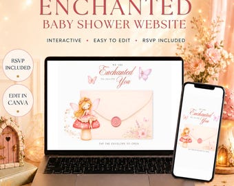 Enchanted Baby Shower Website Invitation with RSVP, A Little Fairy Is on Her Way Canva Template
