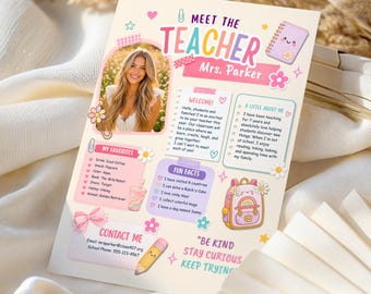Editable Meet the Teacher Template, Kindergarten Teacher Introduction Letter, Pink Back to School Canva ( Digital Download)