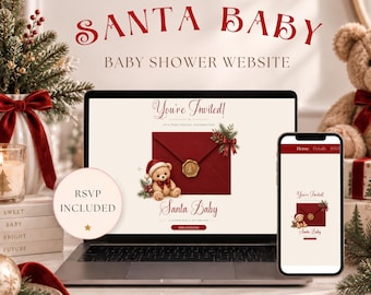 Santa Baby Shower Website Invitation, Christmas Baby Shower RSVP, Interactive Canva Template