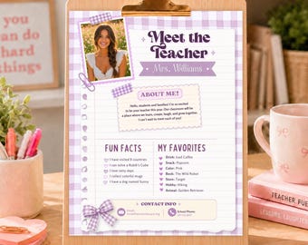 Gingham Meet the Teacher Template, Purple Coquette Back to School Welcome Letter, Editable Canva