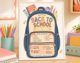 Back to School Supply Drive Flyer, School Supply Donation Flyer, Editable Canva Template