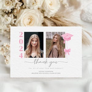 Graduierung Danke Note Card Moderne Kokette Rosa Schleife Danke Note Card Bearbeitbare Graduierung Vorlage Canva Place Card Template Download