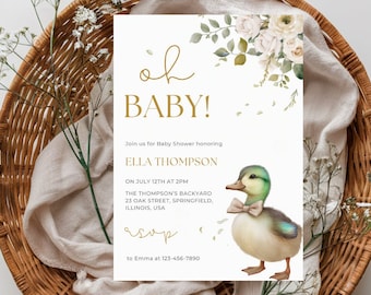 Editable Duck Baby Shower Invitation, Mallard Duck Baby Shower Invite Template, Duck Hunting Shower invitation, Mallard Boy Baby Invitation