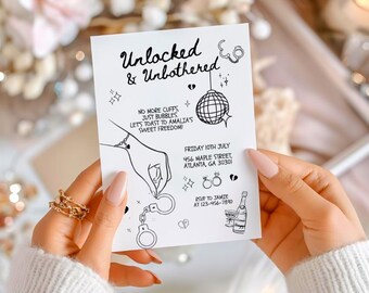 Break Up Announcement Invitation Editable Coquette Divorce Ladies Party Handdrawn Black Template Celebration Finally Single DIY Download