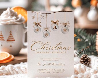 Christmas Ornament Exchange Invitation, Elegant Ornament Swap Invite, Holiday Secret Santa Party Invite, Editable Ornament Exchange Invite