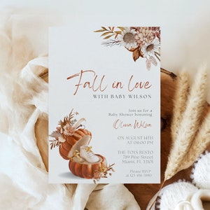 Fall In Love Baby Shower Invitation, Fall Baby Shower Invitation,  A Little Pumpkin Is On The Way, Gender Neutral Shower, Floral Pumpkin