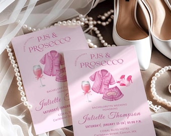 Editable Pjs and Prosecco Bridal Shower invite, Pajamas & Prosecco Bachelorette Party, Champagne Pajama Party Birthday Invitation Template