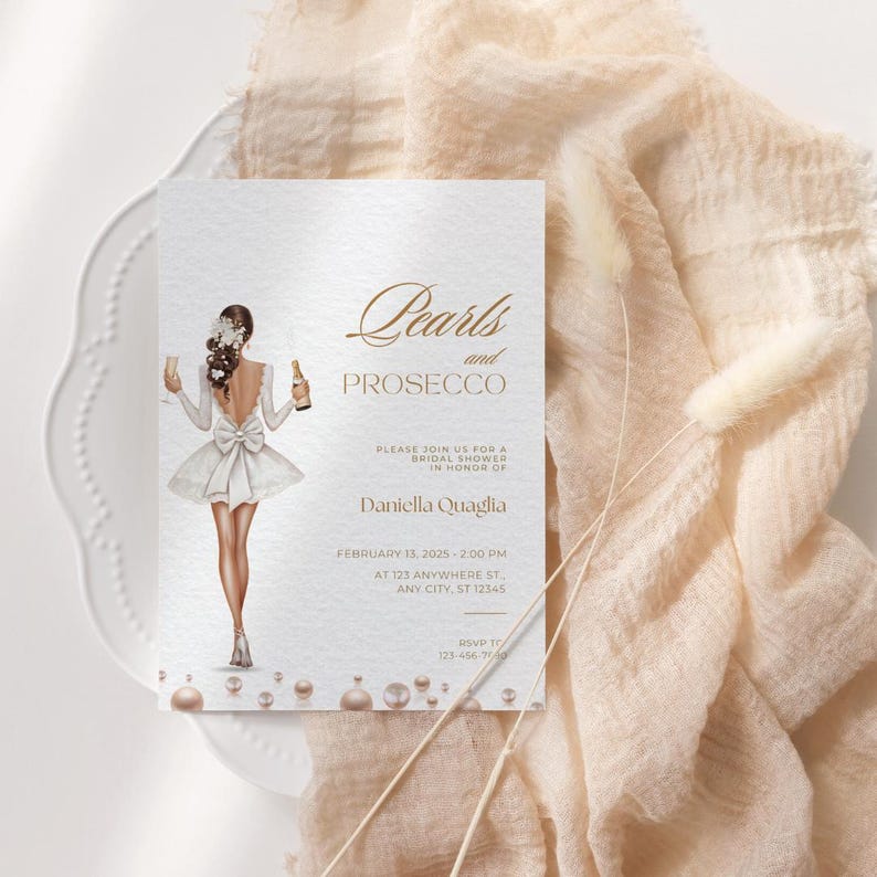 Pearls And Prosecco Bridal Shower Invite, Pearls & Prosecco Bridal Baby Wedding Shower, Cocktail Pearls Bridal Shower, Champagne Shower image 5