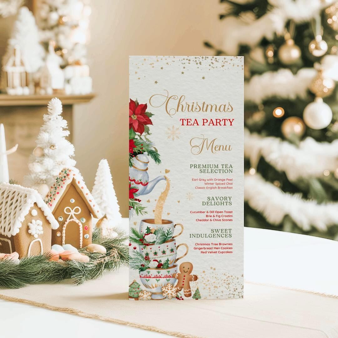 Christmas Party Tea Menu Template, Holiday Menu Card, Cookies \u0026 Cocoa Menu,  Birthday Par-tea Menu, Editable Festive Tea Gathering Card - Etsy, image size:1080x1080