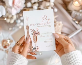 Pop the Champagne Bridal Shower Invitation, She's Changing her Last Name, Brunch & Bubbly Engagement Party Invite, Pop The Bubbly Template
