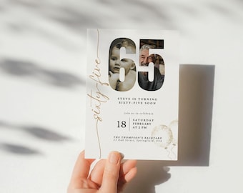 Editable 65th Birthday Invitation With Photo, Look Who's 65, Modern 65th Birthday Invitation Template, Digital 65th Birthday Invitation