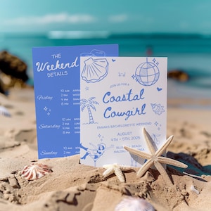 Editable Coastal Cowgirl Bachelorette Invitation and Itinerary Template, Beach Bachelorette Party, Last Toast on the Coast, Instant Download