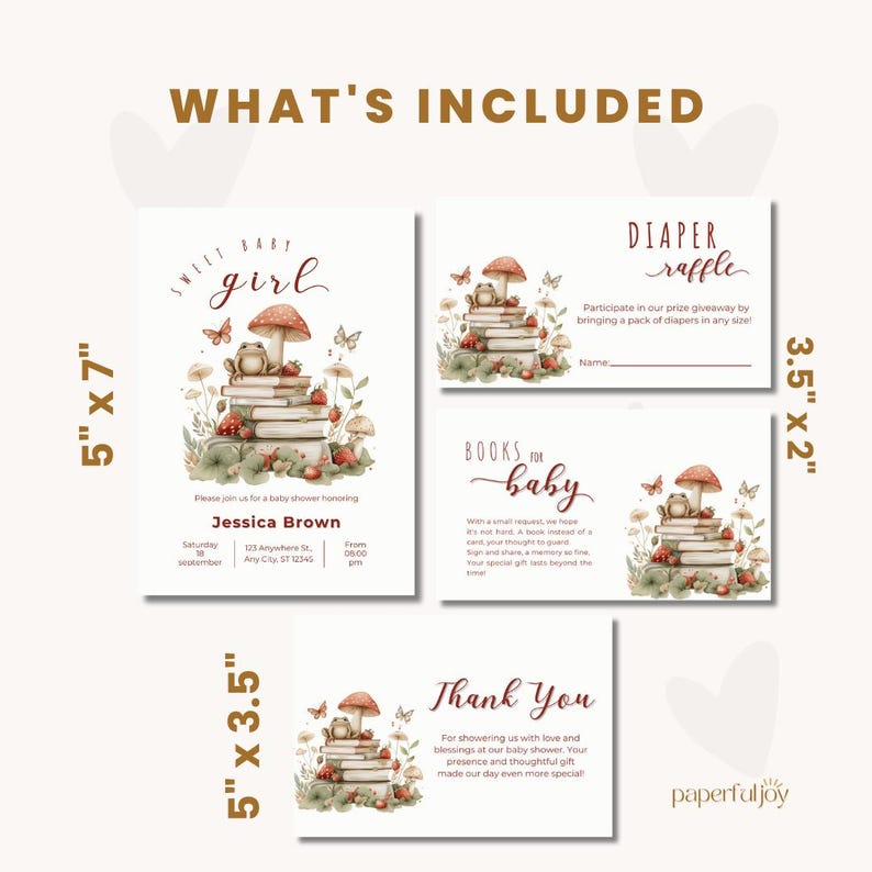 Boho Mushroom Fall Baby Shower Invitation Set, Wildflower Frog & Mushroom, Storybook Shower Bundle, Printable Enchanted Forest Woodland image 6