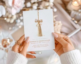 Graduation Party Invitation Template, Editable Coquette Bow Graduation Invitation, Graduation Class of 2025, Modern Graduate Invitation