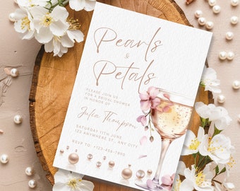 Pearls & Petals Bridal Shower Invitation Template (Canva)