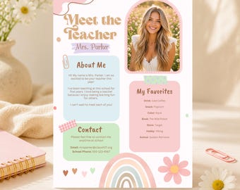 Meet the Teacher Boho Template, Bright Pastel Back to School Welcome Letter, Editable Canva