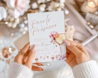 Pearls and Prosecco Bridal Baby Wedding Shower, Petals and Prosecco Bridal Shower Invitation, Petals and pearls Prosecco Bridal Shower