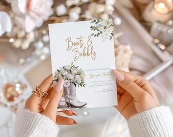 Boots And Bubbly Bridal Shower Invitation, Brews & Bubbly Couples Shower Invitation Template, Western Bridal Shower, Cowboy Boots Invite