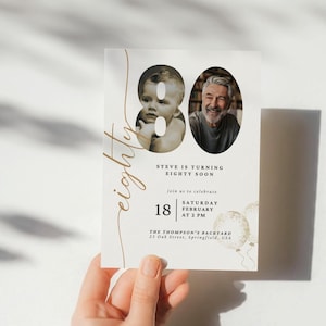 Editable 80Th Birthday Invitation With Photo, Look Whos 80 Birthday Invitation, Funny 80th Birthday Invite, Modern 80th Birthday Invitation