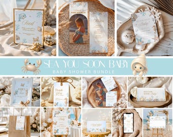 Sea You Bald Baby Shower Bundle, Unter dem Meer Einladungsvorlage, Küsten Party Schilder, druckbare Spiele, Ozean Thema Dekor, digitaler Download