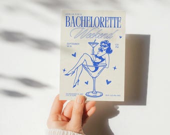Retro Bachelorette Invitation and Itinerary, Cocktail Bachelorette Weekend Invite ,Coastal Bachelorette Weekend Itinerary, Social Club Bach