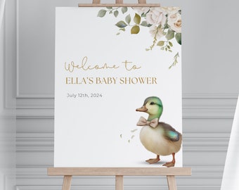 Duck Baby Shower Welcome Sign, Mallard Duck Boy Baby Shower Welcome Sign, Baby Shower Sign, Editable Duck Hunting Baby Shower Welcome Sign