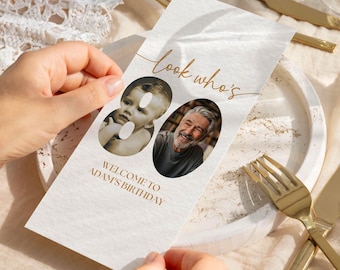 80th Birthday Menu Card Template, Look Who’s 80 Dinner Menu with Photo, Editable Canva