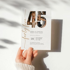 Redigerbar 45-årsinbjudan med foto, Titta vem som är 45, modern 45-årsfestinbjudan för henne, digital mall för fantastiska 45-åringar