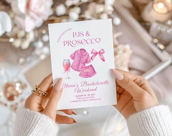 Pjs and Prosecco Bridal Shower invitation, PJs and Prosecco Bachelorette Invitation, Blush Pink Party invitation, bachelorette weekend