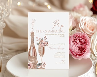 Pop the Champagne Bridal Shower Invitation, She's Changing her Last Name, Brunch & Bubbly Party Bridal Shower Invitation