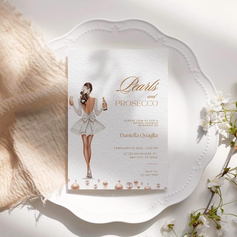 Pearls And Prosecco Bridal Shower Invite, Pearls & Prosecco Bridal Baby Wedding Shower, Cocktail Pearls Bridal Shower, Champagne Shower image 3