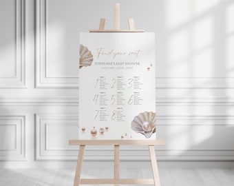 Editable Under The Sea Baby Shower Seating Chart Template, Ocean & Sea Baby Shower Seating Chart, Shell Baby Shower Seating Board