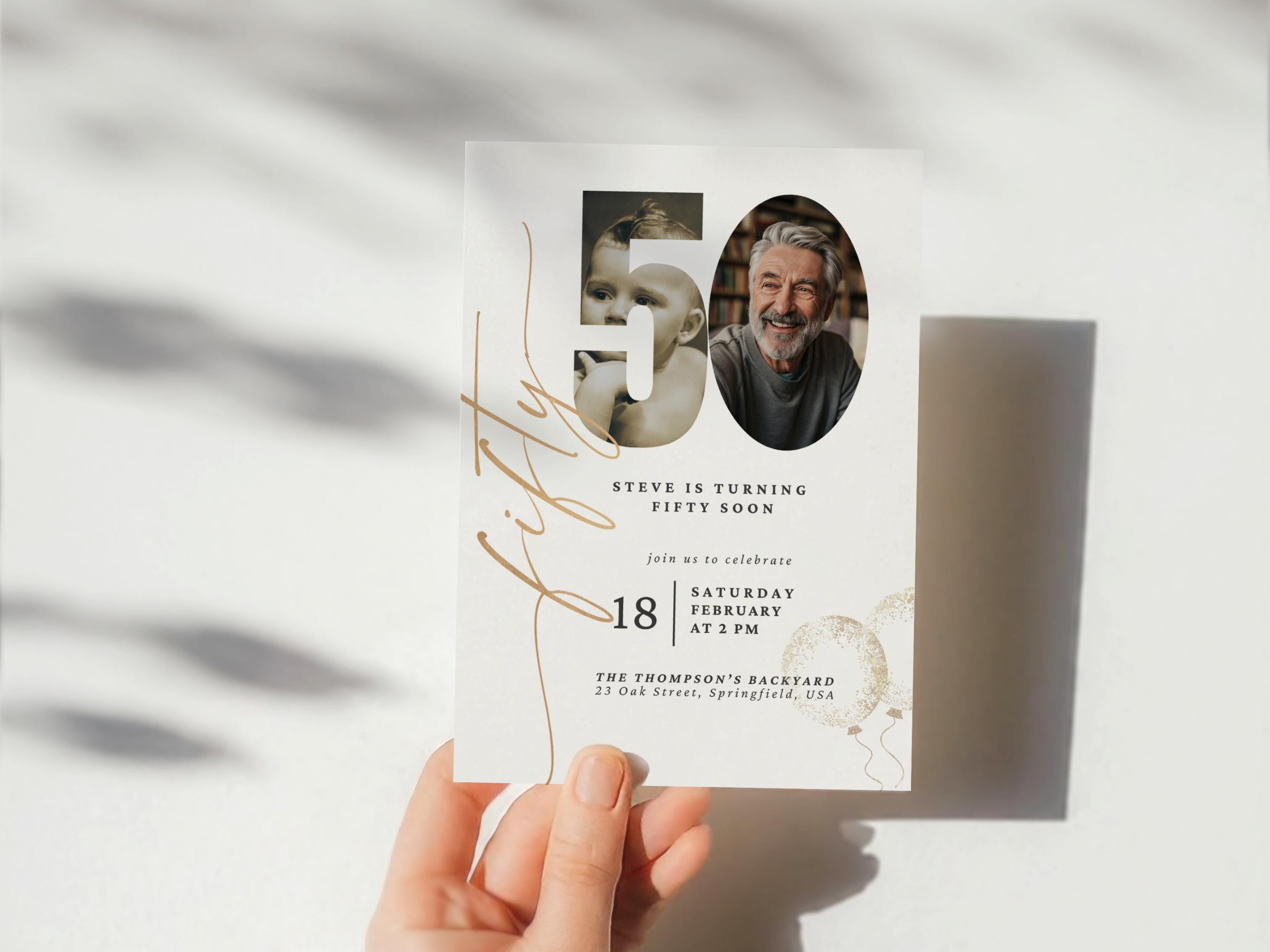 Editable 50Th Birthday Invitation With Photo, Look Whos 50 Birthday Invitation, Fifty Birthday Invite, Modern 50th Birthday Invitation